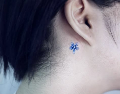 Small Blue Tattoos For Women, Tattoos On Ear, Periwinkle Tattoo, Blue Tattoos, Blue Ink Tattoos, Tattoo Mafia, Minimal Tattoo Ideas, Hand Tattoos For Girls, Blue Tattoo