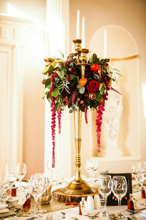 Fall Candelabra Centerpiece, Centrepiece Flowers, Dundas Castle, Number Topper, Art Deco Centerpiece, Tree Wedding Ceremony, Candelabra Wedding Centerpieces, Dollar Tree Wedding, Candelabra Wedding