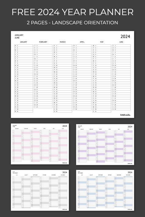 BobbiPrintables Year At A Glance Printable Free, 2024 Calendar Printable Free, Diy Budget Planner Notebook, Filofax Ideas, Personal Budget Planner, 2024 Calendar Printable, Budget Planner Free, Binder Ideas, Annual Planner