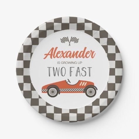 Vintage Race Car Birthday, Red Race Car, Baby Shower Plates, Trendy Invitations, Birthday Paper Plates, Red Race, Cow Birthday, Birthday Cheers, Birthday Plate