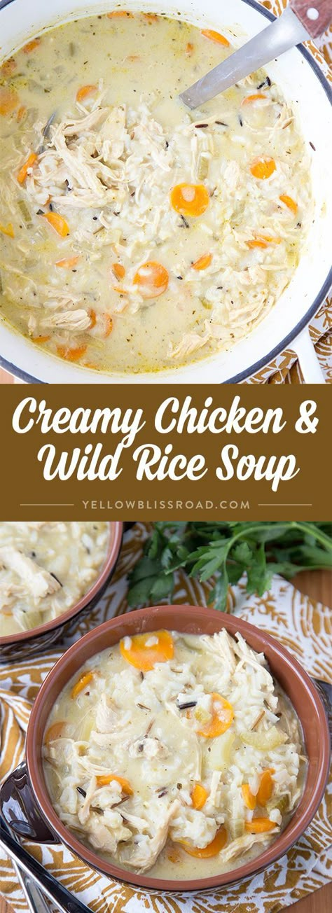 Creamy Chicken and Wild Rice Soup - Comfort food that perfectly rich and… Creamy Chicken And Wild Rice, Creamy Wild Rice Soup, Chicken And Wild Rice Soup, Chicken Wild Rice, Chicken Wild Rice Soup, Chicken And Wild Rice, Wild Rice Soup, Tater Tots, Rice Soup