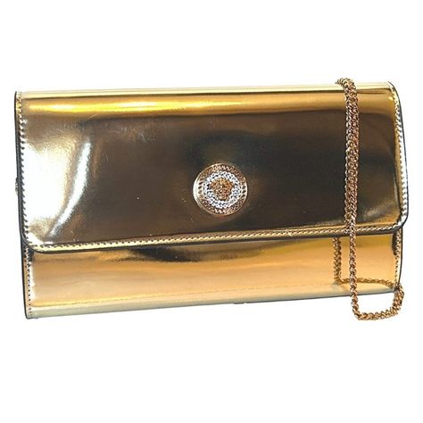 Versace La Medusa Crystal Clutch/Crossbody Bag in Gold Metallic Leather Versace Bag, Metallic Gold Color, Versace Gold, Crystal Clutch, Gold Bag, Versace Bags, White Crystals, Crossbody Clutch, Leather Mary Janes