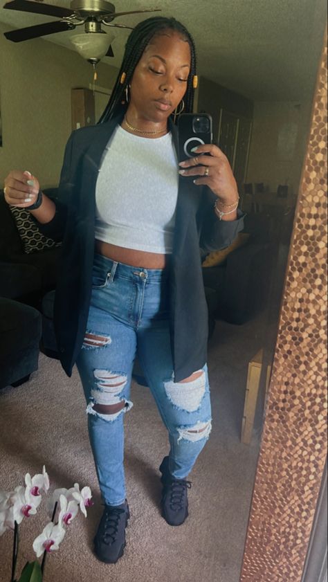 Simple but trendy Blazer - h&m Crop top - target Jeans - Aeropostale Shoes - yeezy 450 450 Yeezy Outfit, Yeezy 450 Outfit, Yeezy 450, Trendy Blazers, Yeezy Outfit, Target Jeans, Shoes Yeezy, H&m Crop Top, Yeezy 350