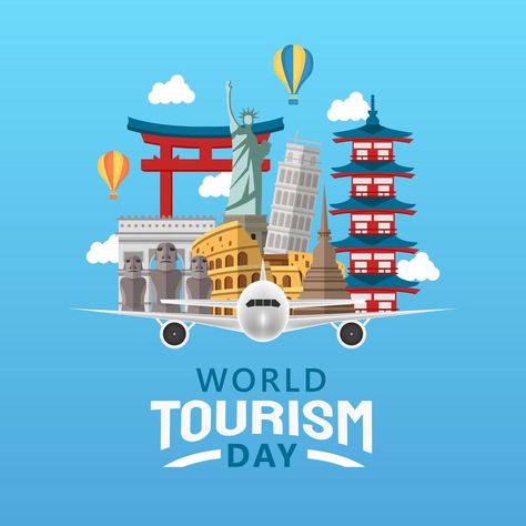 Hand drawn illustration of world tourism day concept. Vector Illustration Graphic Day, World Tourism Day, Tourism Day, Flat Vector Illustration, Hand Drawn Illustration, Flat Vector, Drawn Illustration, Vector Photo, Vector Art