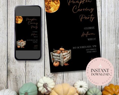 Printable Pizza and Pumpkin Painting Party Invitation, Kids Halloween, Corjl 014-126PI - Etsy Pumpkin Carving Party Invitations, Pumpkin Painting Party, Halloween Party Invite, Pumpkin Invitation, Pumpkin Carving Party, Amazing Pumpkin Carving, Fall Birthday Parties, Halloween Birthday Invitations, Invitation Halloween