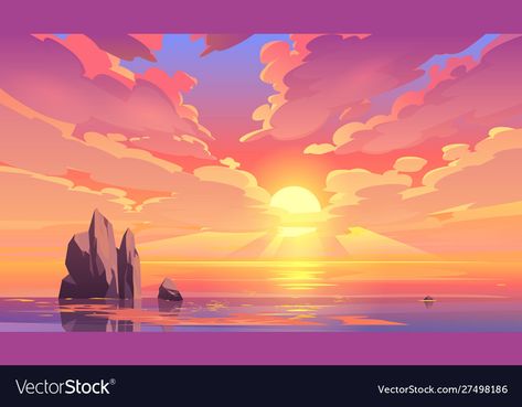 Sunrise Cartoon Background, Rocks Reference, Sunrise Illustration, Thailand Sunsets, Cafe Illustration, Sunset Sailboat, Cartoon Forest, Bible Project, Sunset Illustration