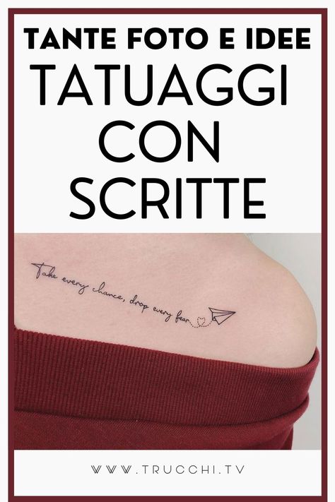 Se i tattoo sono la vostra passione, ecco una raccolta di tatuaggi con scritte bellissimi e molto significativi per inspirarvi. Avete già scelto il vostro preferito? Abbiamo raccolto le idee più belle con scritte importanti, scritt piccole, in corsivo, in inglese o in spagnolo... Magari arricchite con un piccolo disegno! I Tattoo, Take That, Collage, Tattoos, Tv, Pins, Quick Saves