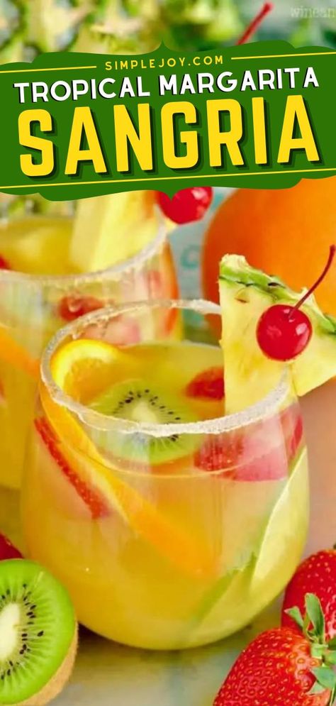 Experience a refreshing summer cocktail recipe with the mother of all tropical sangria recipes! This best sangria margarita recipe starts with white wine and then some tequila, pineapple juice, simple syrup, and fruit! Don't miss this kind of fun!