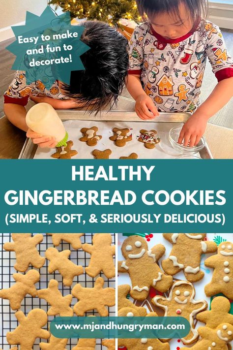 Indulge in the festive spirit with these (almost) guilt-free, soft & chewy Healthy Gingerbread Cookies! Crafted with simple ingredients, these treats are not only easy to make but also boast that signature gingerbread flavor that everyone loves. Perfect for creating cherished memories with the kids, these cookies are a delightful addition to your holiday traditions. Toddler Gingerbread Cookies, Gingerbread Cookies For Kids, Easy Healthy Gingerbread Cookies, Gingerbread Cookies Healthy, Easy Ginger Bread Cookies, Toddler Christmas Cookies, Gingerbread Cookies Easy, Homeschool Cooking, Healthy Gingerbread Cookies