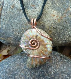 Wire wrapped pendant labradorite necklace Labradorite pendant ... Shell Wire Wrapped Jewelry, Spiral Shell Necklace, Wire Wrapped Ammonite, Wire Wrap Seashells, Fossil Necklace, Ammonite Shell, Spiral Shell, Bijoux Fil Aluminium, Ammonite Fossil