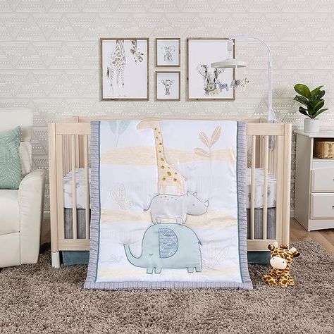 Sammy & Lou Safari Babies 4-Piece Baby Nursery Crib Bedding Set, Includes Quilt, Fitted Crib Sheet, Crib Skirt, and Plush Toy Baby Crib Bedding Sets, Animal Nursery Theme, Bedding Sets Grey, Nursery Quilt, Crib Skirt, Adventure Baby, Baby Crib Bedding, Crib Skirts, Nursery Crib