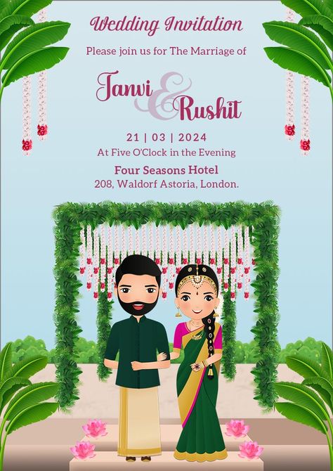 South Indian Caricature Wedding Invitation Template Free South Indian Caricature, Caricature Wedding Invitations, Wedding Card Design Indian, Caricature Wedding, Indian Wedding Invitation Cards, Tamil Wedding, Wedding Invitation Samples, Indian Wedding Invitations, Wedding Sutra