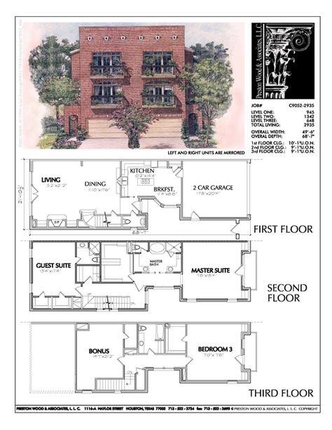 Townhome Floor Plan, Single Floor Plan, Townhouse Plans, Brownstone Homes, Duplex Plans, Apartment Floor, House Plans Mansion, Town Home, Free House Plans