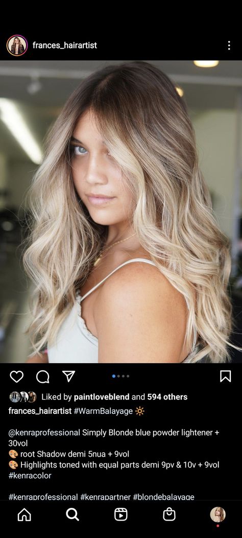 Kenra Color Formulas, Kenra Hair Color, Warm Balayage, Kenra Color, Warm Blonde, Hair Color Formulas, Colored Highlights, Blonde Hair, Blonde