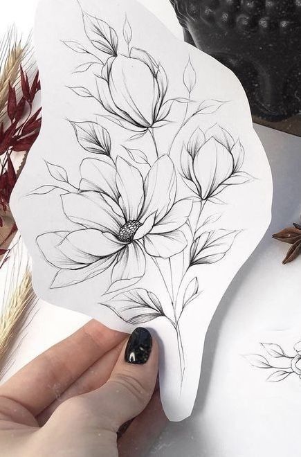 Magnolia Tattoo Simple, Linework Flower Tattoo, Magnolia Tattoo Design, Magnolia Flower Tattoo, Magnolia Tattoo, Flower Tattoo Drawings, Muster Tattoos, Floral Tattoo Sleeve, Floral Tattoo Design