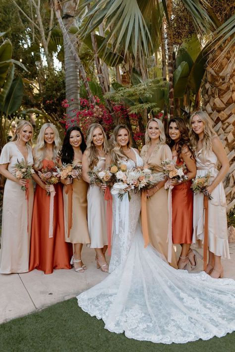 Wedding Colora, Boho Neutral Wedding, Tropical Wedding Color Palette, Trendy Bridesmaid Dresses, Sunset Wedding Theme, Sunset Wedding Colors, Tropical Boho Wedding, Bridesmaid Dresses Color Palette, Tropical Wedding Dresses