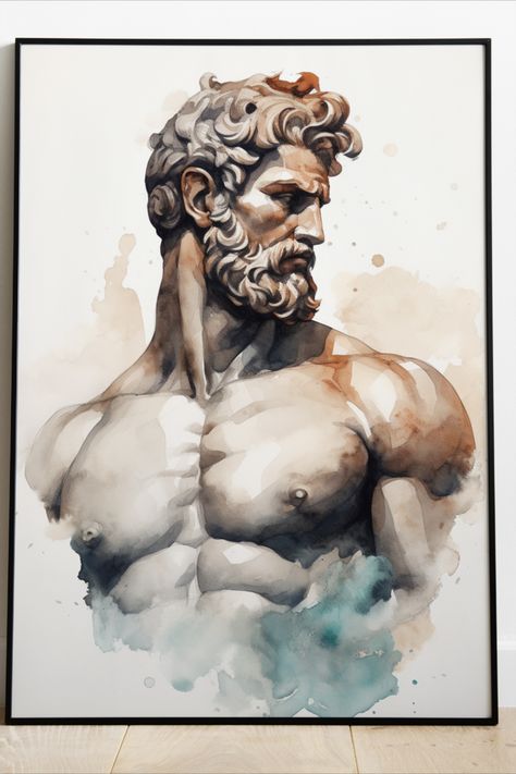 Demi God, Ancient Drawings, Pagan Art, Wall Art Watercolor, Art Watercolor Painting, Watercolor Printable, Watercolor Art Lessons, Painting Digital, Hand Art Drawing