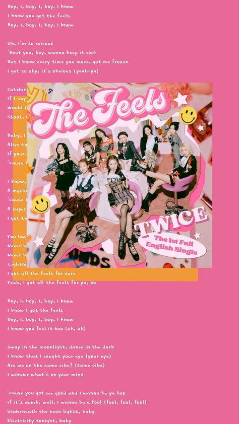 The Feels Lyrics Twice, The Feels Aesthetic, Twice The Feels Wallpaper, The Feels Twice, Feels Aesthetic, Aesthetic Lyrics, Twice Wallpaper, Kpop Photocards, Music Taste