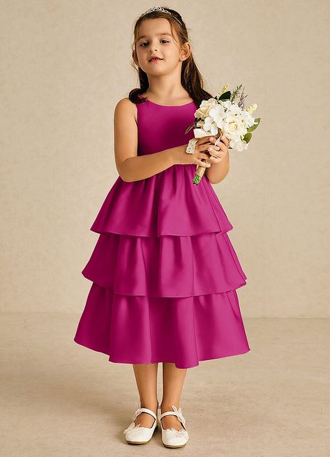 If you are looking for a classic dress for your girl, look no further. Margie is our adorable satin ballgown dress. Satin Flower Girl Dresses, Pink Dresses For Kids, Satin Ballgown, Tea Length Flower Girl Dress, Ballgown Dress, Satin Flower Girl Dress, Fuchsia Flower, Dress Flower, Ball Gown Dresses