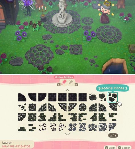 Acnh Dark Paths Designs, Acnh Circle Stone Path, Stone Circle Acnh, Acnh Construction, Animal Crossing Town Tune, Stone Paths, Animal Crossing Memes, Stone Circle, Acnh Designs