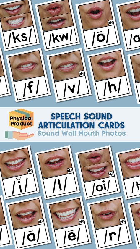 Help students identify and discriminate phonemes! Being able to make the connection between speech and print sets students up for literacy success. Mouth pictures help students differentiate between letter sounds by drawing students' attention to the place and manner of articulation. Use these flashcards to create a Sound Wall in your classroom! Manner Of Articulation, Mouth Pictures, Phonics Cards, Sound Science, Reading Bulletin Boards, Sound Wall, Reading Anchor Charts, Phonics Sounds, Science Of Reading