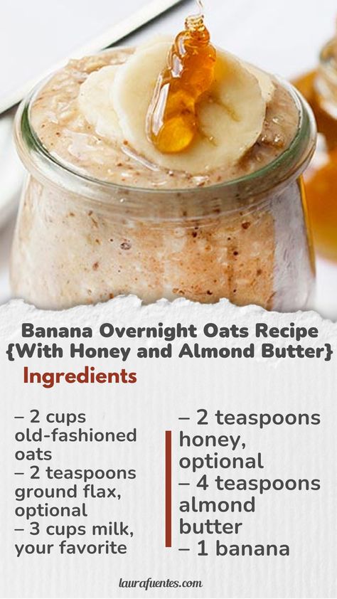 This filling, sweet, and delicious honey, almond butter overnight oats recipe is one that comes together quickly and is delicious! Almond Butter Overnight Oats, Banana Overnight Oats Recipe, Recipe With Honey, Banana Overnight Oats, Overnight Oatmeal, Oats Recipe, Lifestyle Change, Overnight Oats Recipe, Honey Recipes