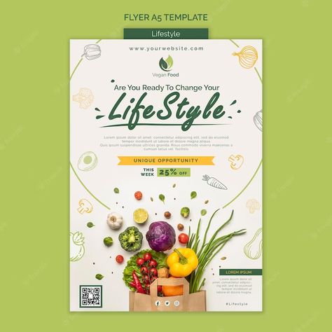 Free PSD | Healthy eating lifestyle flyer template Healthy Poster Design, Healthy Lifestyle Poster Design, Healthy Eating Lifestyle, World Vegetarian Day, Vegetarian Day, Font Poster, Delicious Veggies, Poster Fonts, Food Poster Design