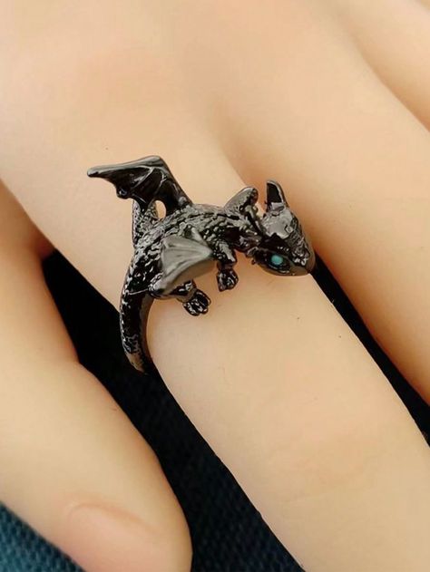 1pc Dragon Shaped Ring, Cute Animal Design, Fashionable, High-End, Niche, Minimalistic, Open Ring, For Women Black    Zinc Alloy     Women Fashion Jewelry, size features are:Bust: ,Length: ,Sleeve Length: Cute Animal Design, Dragon Ring, Single Ring, Magical Jewelry, Little Dragon, Watches Women Fashion, Open Ring, Ring For Women, Animal Design