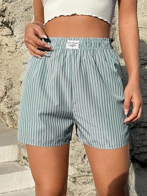 Green Stripe boxer shorts #affiliate Boxer Shorts Outfit, Outfits To Recreate, Dream Style, Boxer Shorts, Striped Shorts, Green Stripes, Summer Shorts, Short Outfits, Dress To Impress