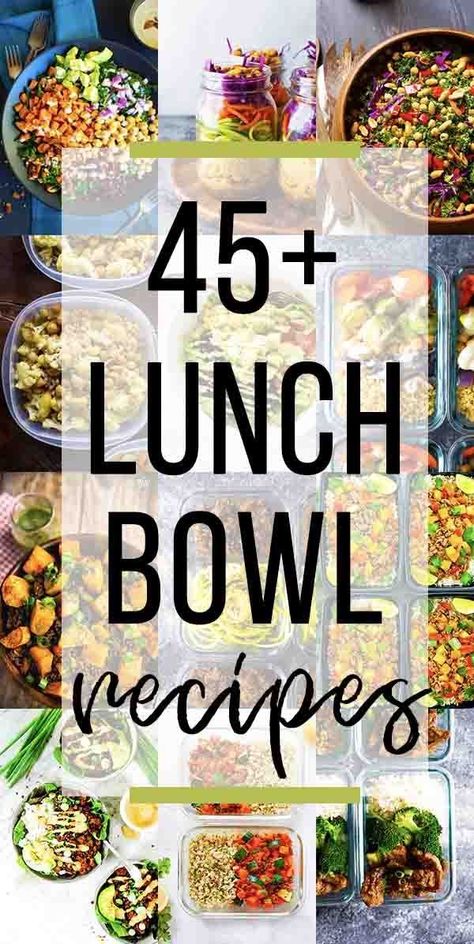 More than 45 healthy lunch bowl recipes to keep your lunch exciting! Healthy lunch recipes to fuel you all afternoon long, including rice bowls, vegetarian, chicken and beef bowl options. #sweetpeasandsaffron #mealprep #lunch Make Ahead Lunch Bowls, Lunch Bowl Recipes, Healthy Make Ahead Lunch, Rice Bowls Vegetarian, Mealprep Lunch, Make Ahead Lunch, Lunch Bowl Recipe, Lunch Bowls, Lunch Saludable