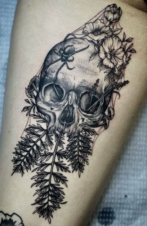 Cat Skull Tattoo, Bird Skull Tattoo, Tattoo Crane, Skull Tattoo Flowers, Dog Skull, Occult Tattoo, Blackwork Tattoos, Circle Tattoos, Mushroom Tattoos