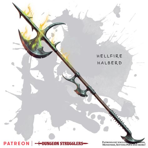 ArtStation - Hellfire Halberd Fantasy Objects, Rpg Items, Dnd Magic, Fantasy Items, Dnd 5e Homebrew, Dnd Dragons, D D Items, Dnd Items, Magical Items