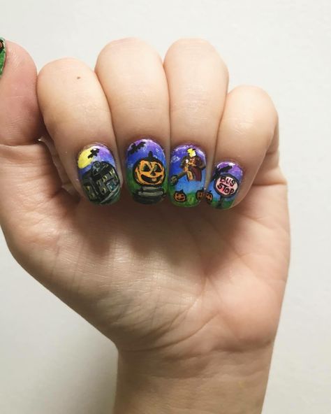 Halloweentown Nail Art Halloween Town Tattoo, Halloweentown Tattoo Ideas, Halloweentown Nails, Halloween Town Nails, Halloween Town Sweatshirt, Movie Nails, Halloween Town Nail Art, Halloween Town Movie, Halloween Nail Colors