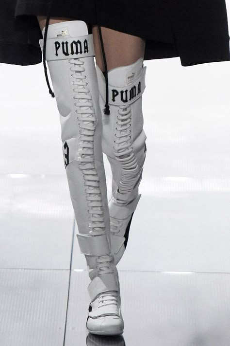 rihanna puma fenty boot | Fenty Puma Eskiva Leather Over-the-Knee Sneaker Boot, White, $750 REX ... Fenty Boots, Puma Eskiva, Futuristic Boots, Rihanna Fenty Puma, Puma Boots, Rihanna Puma, Puma Fashion, Puma X Fenty, Puma Fenty