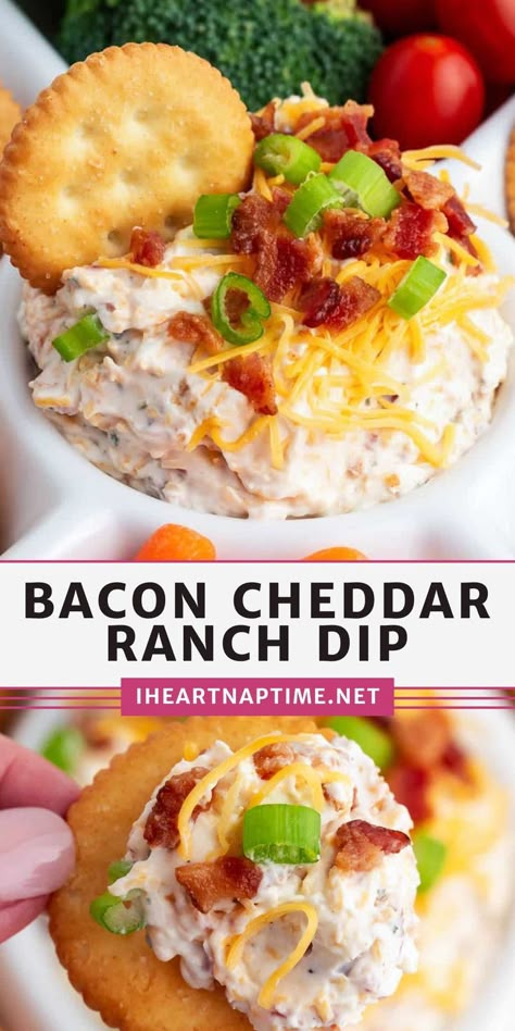 Cheddar Bacon Ranch Dip, Cheddar Ranch Dip, Cheddar Bacon Ranch Celery Sticks, Bacon Ranch Dip Recipe, Bacon Sour Cream Dip, Chicken Bacon Ranch Dip Cold, Chicken Bacon Dip Recipes, Bacon Cheddar Ranch Dip, Dips With Crackers