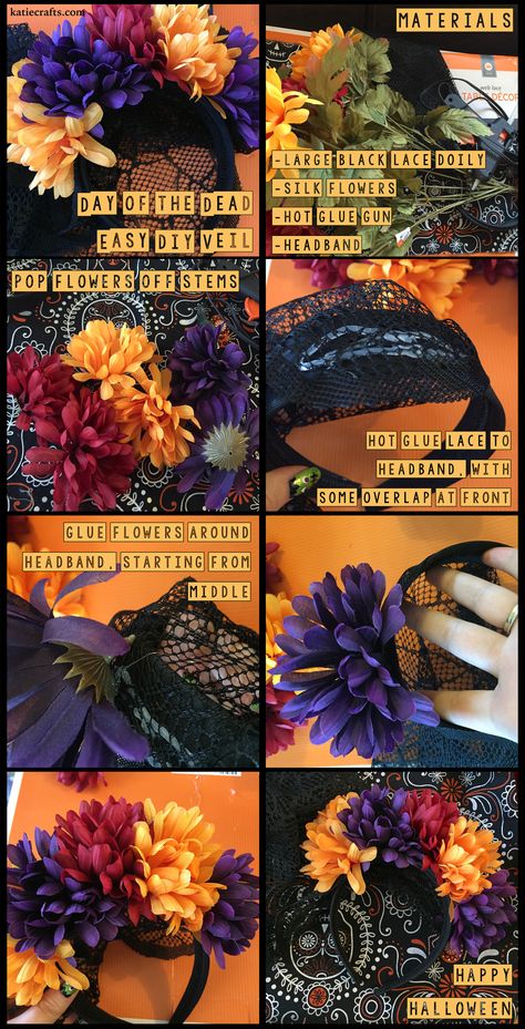 Day Of The Dead Crown Diy, Diy Day Of The Dead Headpiece, Day Of The Dead Headpiece Diy, Veil Tutorial, Diy Veil, Day Of Dead Costume, Day Of The Dead Headpiece, Diy Crowns, Hispanic Heritage Month Crafts