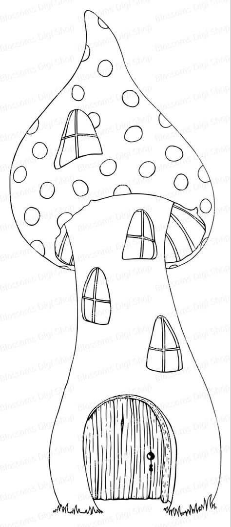 House Line Art, Fairy House Drawing, Fairy Garden Drawing, Fairy Mushroom House, Mushroom Fairy House, Village Drawing, Mushroom Houses, Fairy Mushroom, Trendy House