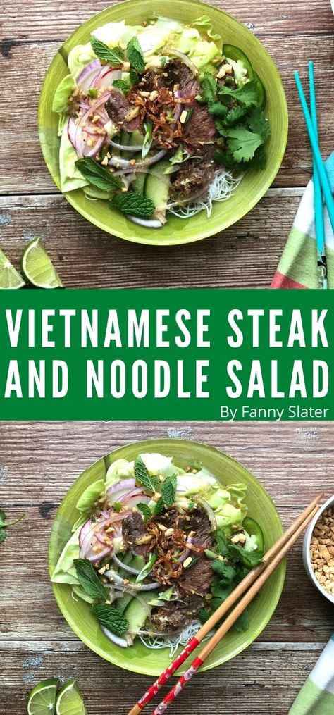 Vietnamese Steak Salad, Vietnamese Steak, Vietnamese Noodle Bowl, Pho Recipes, Bo Kho, Vietnamese Noodle Salad, Noodle Salad Cold, Vietnamese Culture, Noodle Salad Recipes