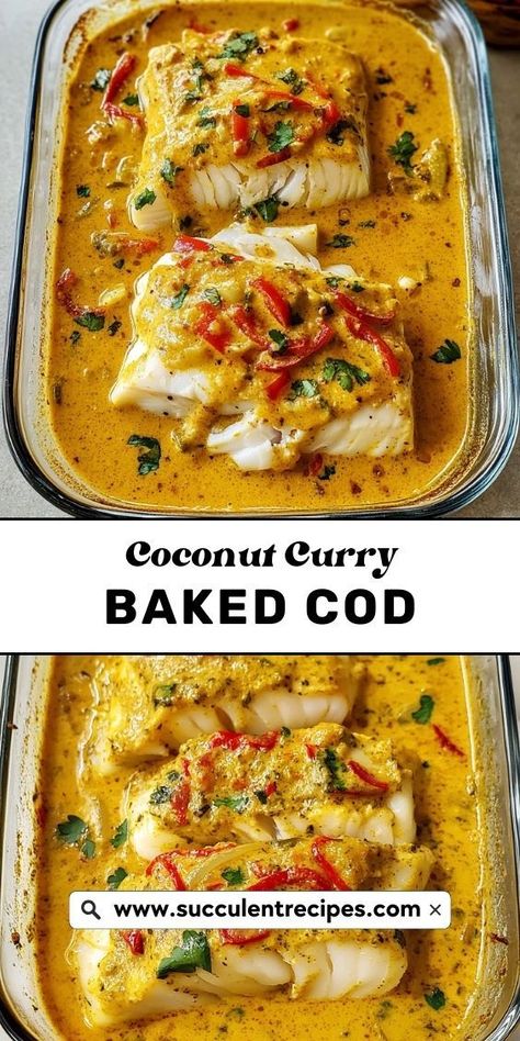 Celebrate the season with this Coconut Curry Baked Cod. The delicate cod is baked in a creamy coconut curry sauce, making it a light yet festive seafood option for your Christmas table. Diy Snack Ideas, Cod Recipes Healthy, Fish Dishes Recipes, Creamy Coconut Curry, Cod Dishes, Baked Cod Recipes, Cod Fish Recipes, Cozy Movie Night, Fish Recipes Baked