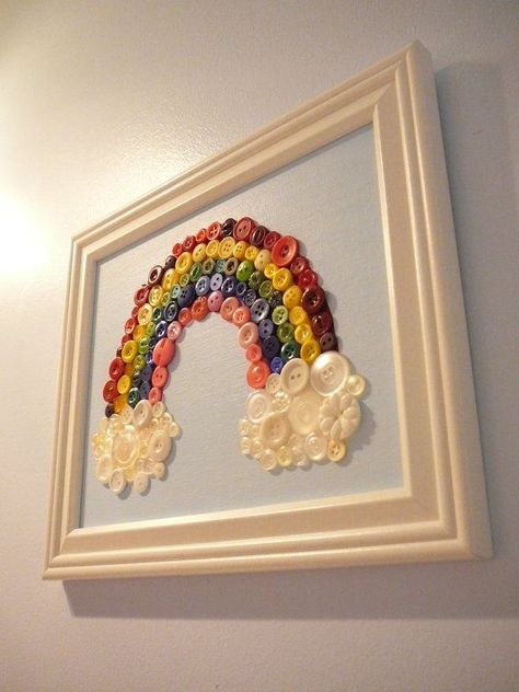 Would be a good art project for a child to help with - then hang in their room or the play room Baby Nursery Wall Art, Desain Quilling, Kids Rooms Diy, Bumbo, Rainbow Room, Kids Room Wall, Kids Room Wall Art, Button Art, Button Crafts