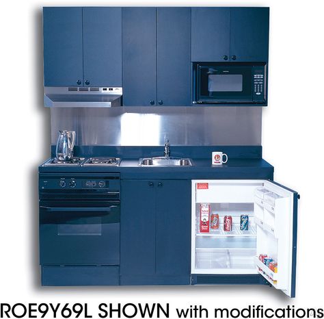 Acme ROE9Y72L Compact Kitchen with Laminate Countertop, 4 Electric Burners, Oven, Sink and Compact Refrigerator: 72" Width Kitchenette Ikea, Compact Kitchen Unit, Compact Kitchen Design, Outdoor Kitchen Appliances, Kitchen Redesign, Tiny House Kitchen, Studio Kitchen, Compact Refrigerator, Compact Kitchen