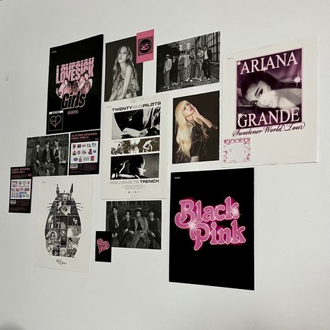 blackpink collage bts collage ariana grande collage Room Ideas For Kpop Fans, Kpop Gallery Wall, K Pop Posters Aesthetic Room, Kpop Fan Room Ideas, Kpop Wall Ideas Bedroom, Blackpink Wall Decor, Kpop Wall Collage Ideas, Kpop Poster Wall Ideas Room, K Pop Poster Wall Ideas