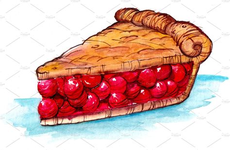 Gooseberry Pie, Pie Drawing, Pie Images, Pies Art, Berry Pie, Food Illustration Art, Watercolor Food, Blueberry Pie, Food Drawing