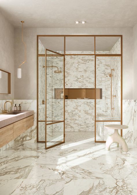 Vallelunga & Co Luce | Grey Colorful Master Bath, Steam Shower Bathroom, Bathroom Marble Floor, Rh Bathroom, Spa Like Master Bath, Master Bathrooms Luxury, High End Bathroom, Master Ensuite Bathroom, Virginia Tile