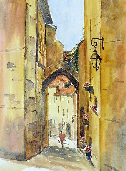 To the shops, by Janet Holter by HurstPainters Italy Watercolor, Matera Italy, Genoa Italy, Italy Street, Italian Street, Italy Painting, Italian Summer, Genoa, Italian Art