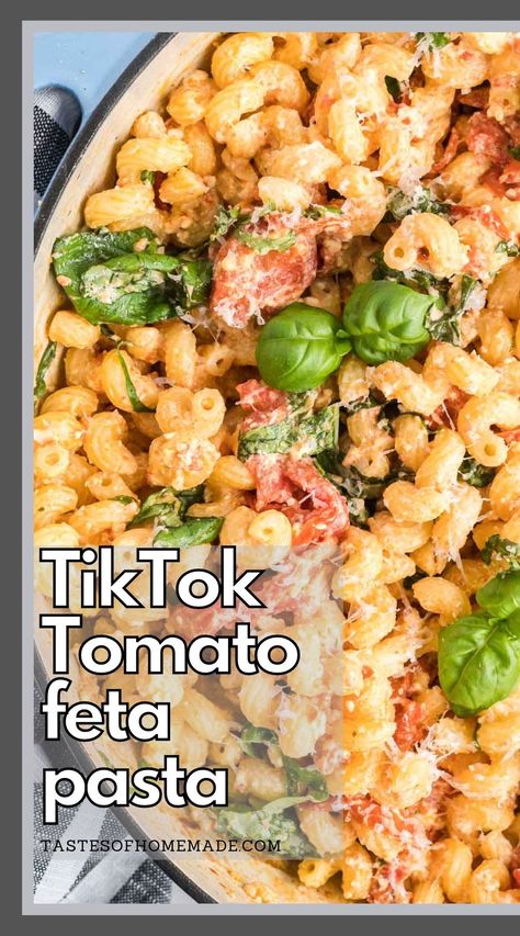 Tomato Feta Pasta Bake, Tiktok Pasta Feta, Feta Pasta Bake, Tomato Feta Pasta, Tiktok Pasta, Feta Tomato, Creamy Feta, Quick Pasta Recipes, Baked Tomatoes