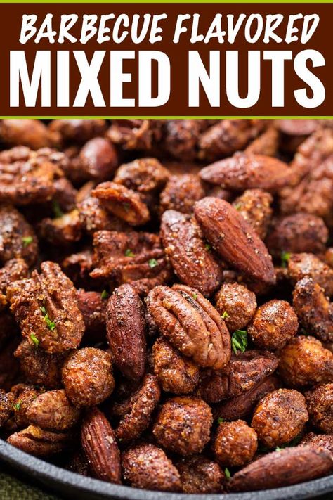 Barbecue Roasted Mixed Nuts - The Chunky Chef Bbq Nuts Recipe, Bar Nuts Recipes, Mixed Nuts Recipes, Keto Sweetener, Seasoned Nuts, Flavored Nuts, Bbq Roast, The Chunky Chef, Chunky Chef