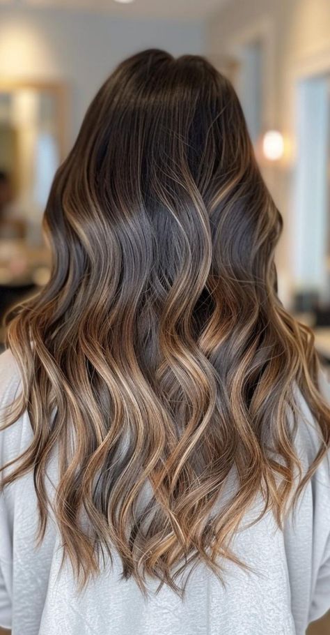 fall hair color ideas for brunettes #FallHairColors #BrunetteHair #AutumnHairTrends #WarmTones #BrunetteBalayage #RichShades #SeasonalHair #HairInspo #CaramelHighlights #ChocolateBrownHair Fall Brunette Hair Color Balayage Long, Blended Brown Hair, Ombré Brunette Hair, Brunette Fall Balayage Hair, Fall Ombre Hair Brunette, Bronde Balayage Brunettes Dark Brown, Fall Balyage Long Hair Brunettes, Light Highlights For Dark Hair, Brunette Caramel Balayage Hair