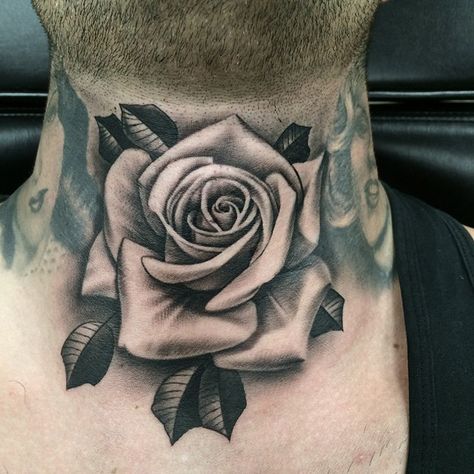 Beautiful Rose Tattoo on Guys Neck Rose Throat Tattoo Men, Abel Tattoo, Tattoo Crane, Rose Neck Tattoo, Front Neck Tattoo, Neck Tattoo Ideas, Best Neck Tattoos, Tattoo Son, Tattoo Diy