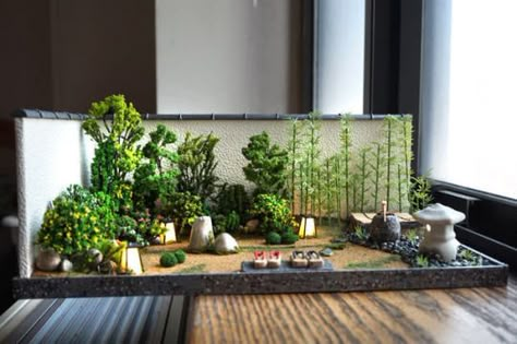 sosuperawesome Garden Trees Ideas, Miniature Zen Garden Ideas, Indoor Japanese Garden, Mini Japanese Garden, Japanese Garden Zen, Indoor Zen Garden, Garden Diorama, Miniature Zen Garden, Japanese Garden Landscape